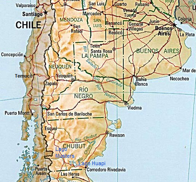 Karte von
                        Argentinien mit dem Musters-See (Lago Musters)