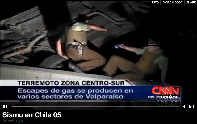 Chile
                  despus del terremoto del 27/2/2010, polica con
                  linternas buscando cadveres de autos [87]