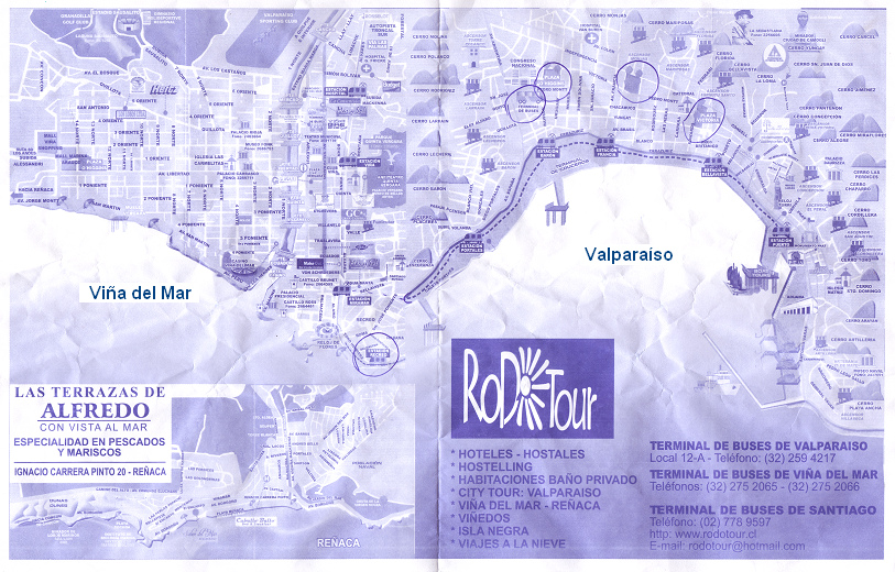 Stadtplan von Valparaiso (rechts) und der
                  Nachbarstadt Via del Mar