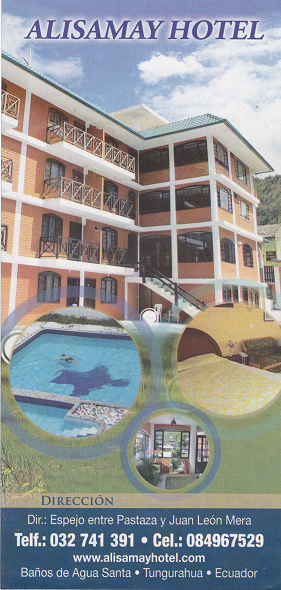 Flugblatt des Hotels Alisamay 01, Fassade
                          und Adresse