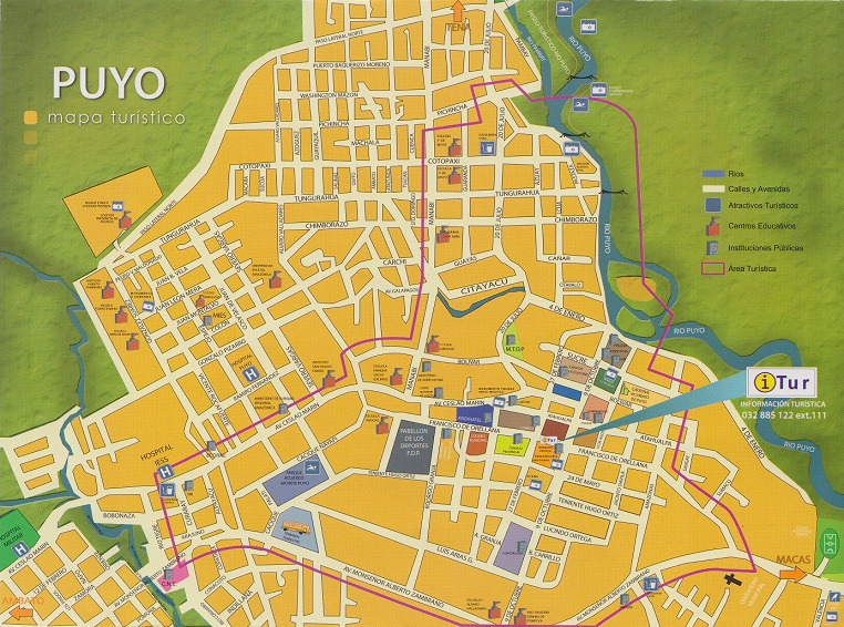 Mapa del centro turstico de Puyo