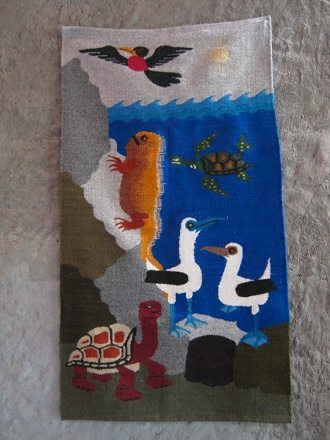 Wandteppich mit Galapagos-Motiven: Vogel, Leguan,
              Mven und Schildkrten