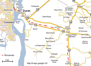 Karte von Guayaquil bis Pedro Montero
                            von google maps mit der Reiseroute