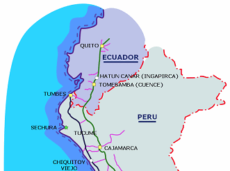 Karte der Inkawege in Ecuador
                                  (01): Naranjal kommt nicht vor [22]