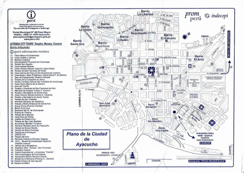 Mapa del centro de la ciudad de Ayacucho
                        con indicaciones tursticas con sus atracciones