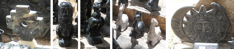 Sacsayhuamn 15: Die
                                      Kunsthandwerkwerkstatt in Cusco
                                      Sacsayhuamn mit Figuren aus
                                      Alabaster: Kreuz von Mutter Erde -
                                      Inka-Ausserirdischer oder anderer
                                      Ausserirdischer - Adler - sitzende
                                      Lamas - Sonne, Mond und Schlange