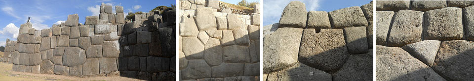 Cusco Sacsayhuamn:
                                        the walls of terrace 1 with a 10
                                        ends stone, with a flower
                                        design, with a drainage hole,
                                        with an almost triangular stone
                                        etc.