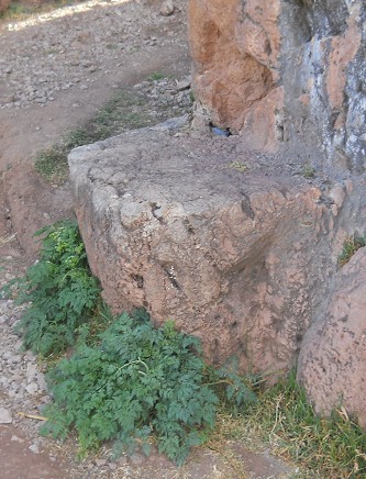 Cusco Sacsayhuamn, Abschlusszone mit schwarz-rotem Fels mit noch einem Thron - Nahaufnahme