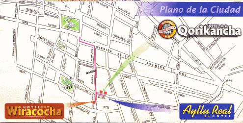 Faltblatt der Hotelgemeinschaft
                        Cuscoimperial mit einer Karte der Hotels von
                        Cuscoimpierial