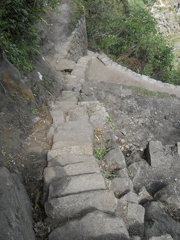 Bajada de Huaynapicchu, escalera
                            irregular escarpada, primer plano 3