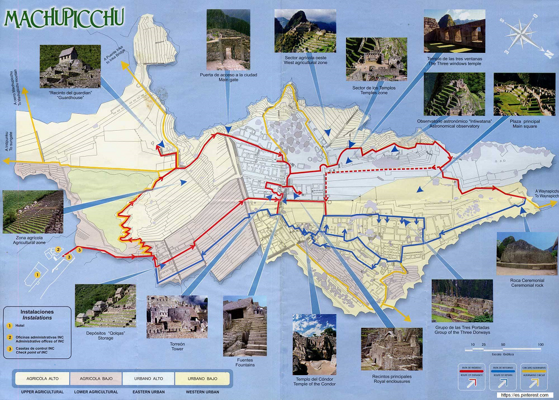 Karte von Machu Picchu mit Fotos