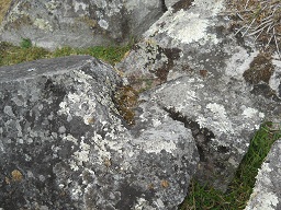 Der grosse Steinbruch von Machu Picchu: Stein mit flacher, geschnittener Flche und mit geschnittenen, rechten Winkeln, Nahaufnahme