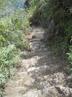 Rckweg von Huaynapicchu, unregelmssige
                    Treppen