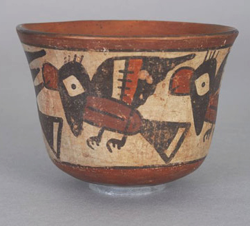 Vogel an einer grossen
                          Schale, Nasca-Keramik