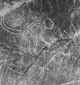 Der Affe als Geoglyph mit den
                          Sgezahn-Zickzacklinien daneben