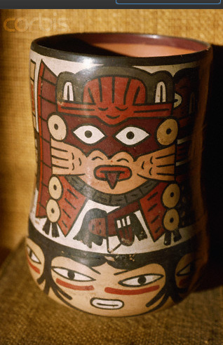 Gesicht mit Bart auf einer Vase,
                          Nasca-Keramik