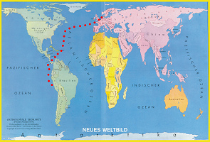 World map with the
                        trip from Hamburg to Lima (port Callao)