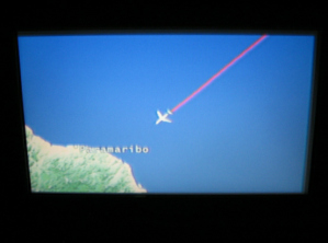 Bildschirmkarte mit der Flugroute zwischen
                        den Kontinenten, Nahaufnahme 02
