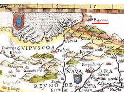 Karte mit Bayona (heute
                                        Bayonne) an der Grenze zu
                                        Spanien, um 1600